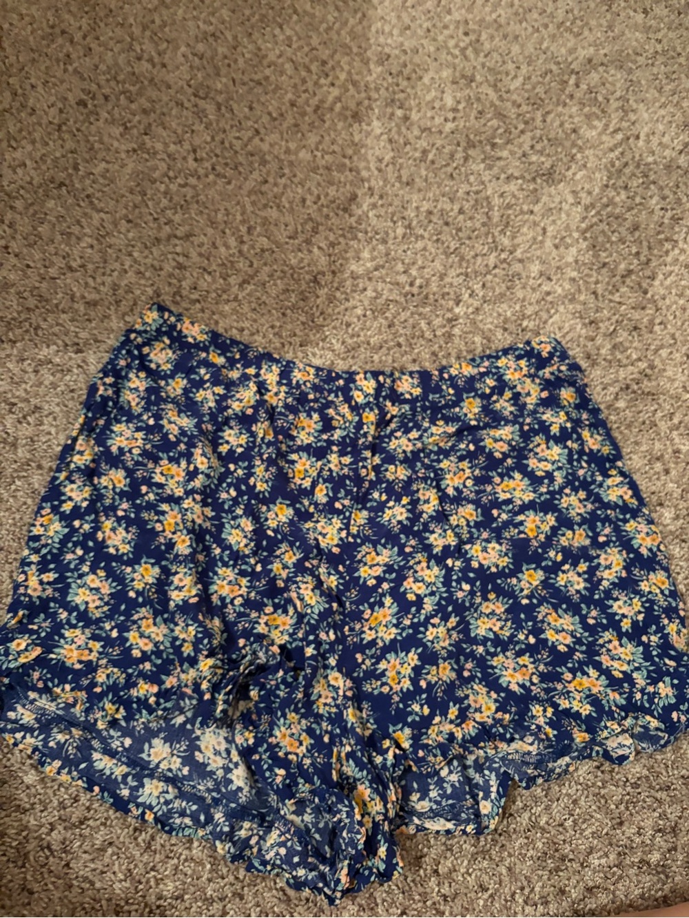 American Eagle Outfitters Navy Floral High-Waist Ruffle Shorts